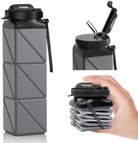 Collapsible Water Bottles,BPA-Free Silicone Foldable Water Bottle with Straw Str... - Image 2