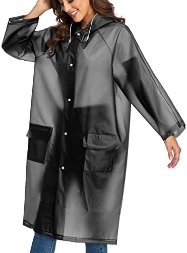 Reusable EVA Rain Poncho for Adults, Unisex Men and Women Hooded Long Clear Rain... - Image 3