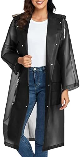 Reusable EVA Rain Poncho for Adults, Unisex Men and Women Hooded Long Clear Rain... - Image 2