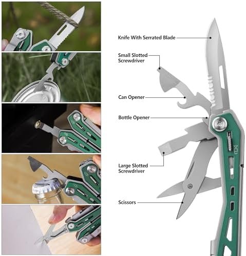 FLISSA Multi Tool Pliers, Green 16 in 1 Stainless Steel Multipurpose tool with T... - Image 6