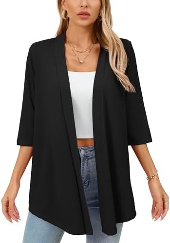 Women's Lightweight Open Front Cardigans 3/4 Sleeve Casual Soft Drape Spring Sum... - Image 2