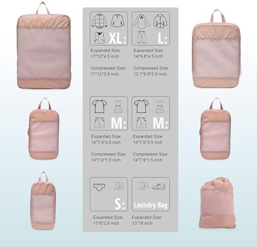 Expandable Compression Packing Cubes for Suitcases,6 Set Lightweight Compressibl... - Image 6
