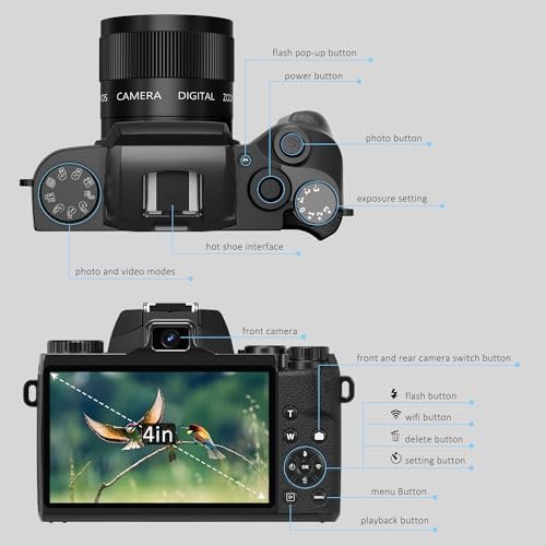 Saneen Digital Camera, 4k Cameras for Photography & Video, 64MP WiFi Touch Scree... - Image 8