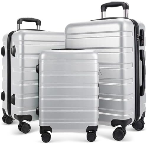 Luggage 3-Piece Set Suitcase Spinner Hardshell Lightweight TSA Lock, Silver, 20"... - Image 2