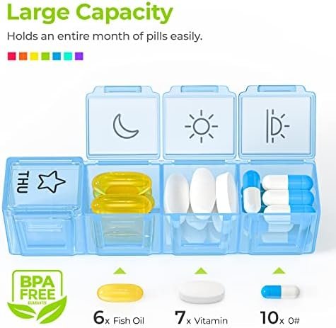 AUVON iMedassist Moisture-Proof Weekly Pill Organizer 4 Times a Day, Large 7 Day... - Image 4