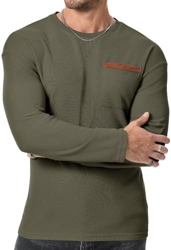 JMIERR Men's T-Shirt Waffle Textured Knit Drop-Shoulder Long Sleeve Tops Hipster... - Image 2