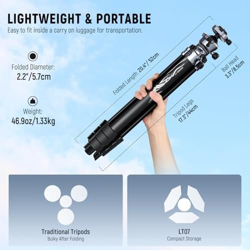 NEEWER LITETRIP LT07 61" Aluminum Travel Tripod for Camera w Pan Tilt Low Profil... - Image 3