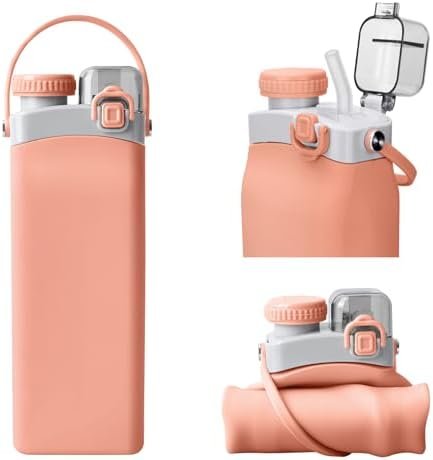Collapsible Water Bottle, 20 oz Silicone Foldable Water Bottle with Straw and St... - Image 2