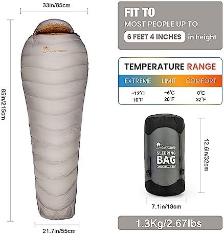 MOUNTAINTOP Down Fill Sleeping Bag for Adults Ultralight Backpacking Sleeping Ba... - Image 3