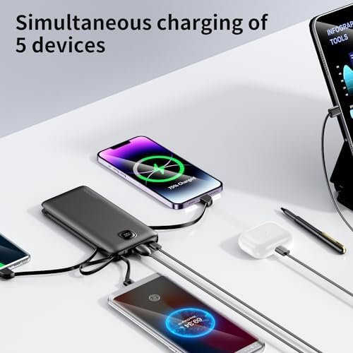 Portable Charger with Built-in Cables&AC Wall Plug,Slim 10000mAh 22.5W Fast Char... - Image 6