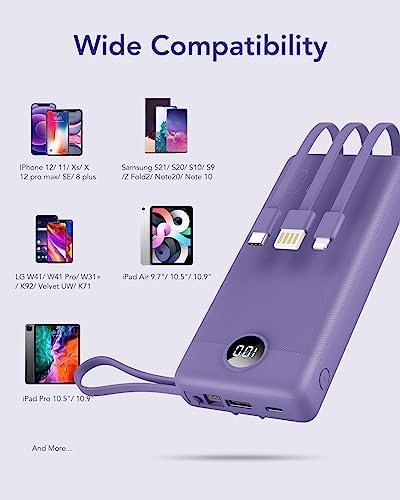 VRURC Portable Charger with Built in Cables 20000mAh, 22.5W Fast Charging USB C ... - Image 8