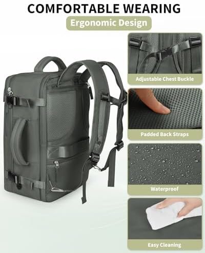 INC Travel Backpack For Women Men, 35L Carry On Backpack Flight Approved, Waterp... - Image 8