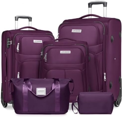 LARVENDER Luggage Sets 5 Piece Softside Expandable Suitcases Set with Spinner Wh... - Image 2