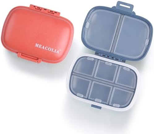 MEACOLIA 2 Pack 8 Compartments Travel Pill Organizer Box Moisture Proof Small Pi... - Image 2