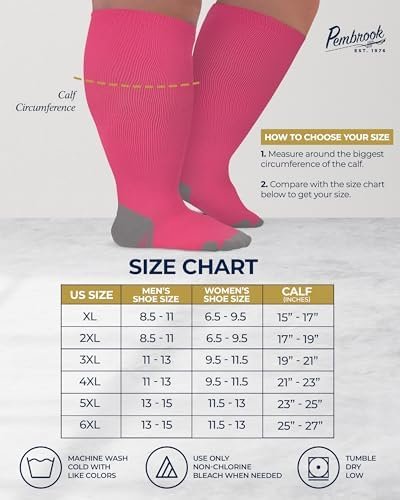 Pembrook Plus Size Compression Socks Wide Calf - Up to 6XL | Pink Wide Calf Comp... - Image 7