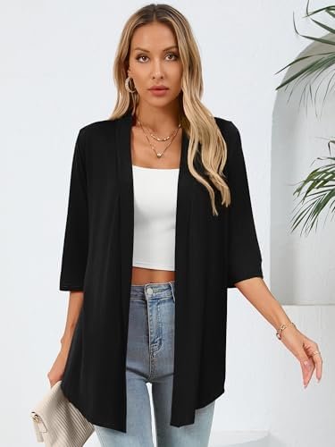 Women's Lightweight Open Front Cardigans 3/4 Sleeve Casual Soft Drape Spring Sum... - Image 4