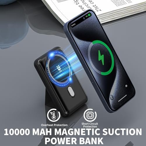 Magnetic Power Bank 10000mAh, Wireless Portable Charger with Stand, 15W Fast Cha... - Image 4