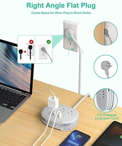 Alitayee USB C Portable Travel Power Strip with 3 Outlets 3 USB Ports Fast Charg... - Image 6