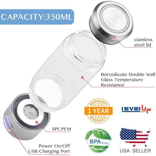 LevelUpWay - Glass Hydrogen Water Bottle Generator with SPE PEM Technology (350m... - Image 3
