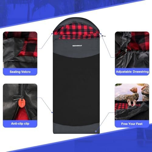 Backpacking Flannel Sleeping Bag Lightweight for Adults Hiking Ultralight Compac... - Image 4