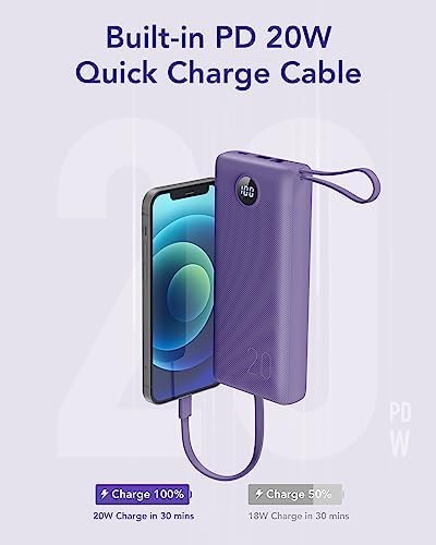 VRURC Portable Charger with Built in Cables 20000mAh, 22.5W Fast Charging USB C ... - Image 3