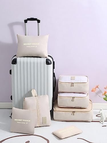 Laebevon 7 Set Packing Cubes with Shoe Bag - Travel Luggage Organizer, Beige - Image 5
