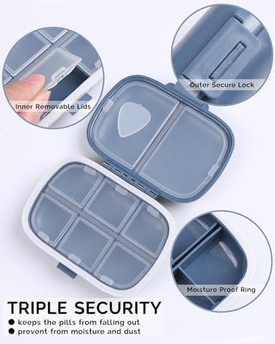 MEACOLIA 2 Pack 8 Compartments Travel Pill Organizer Box Moisture Proof Small Pi... - Image 4