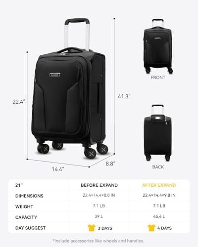 LUGGEX Carry On Luggage - Lightweight Luggage Soft Sided - Expandable Suitcases ... - Image 7