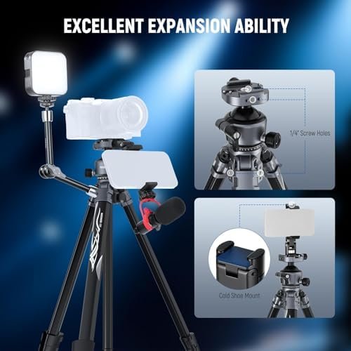 NEEWER LITETRIP LT07 61" Aluminum Travel Tripod for Camera w Pan Tilt Low Profil... - Image 7