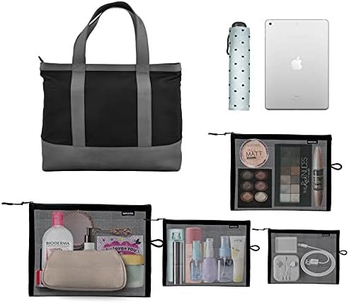 SUPACOOL Set of 4 Black Travel Mesh Cosmetic Makeup Organizer Bags with Zipper d... - Image 6