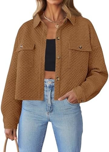 ZESICA Women's Fall Casual Shacket Jackets 2024 Long Sleeve Button Down Lightwei... - Image 2