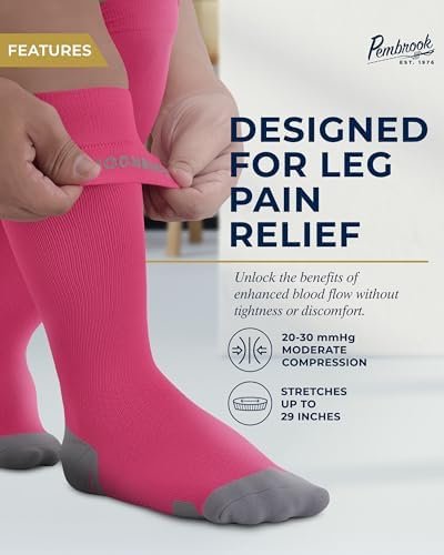 Pembrook Plus Size Compression Socks Wide Calf - Up to 6XL | Pink Wide Calf Comp... - Image 3