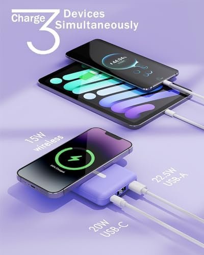 podoru Wireless Portable Charger, 10000mAh Magnetic Power Bank with Type-C Cable... - Image 6