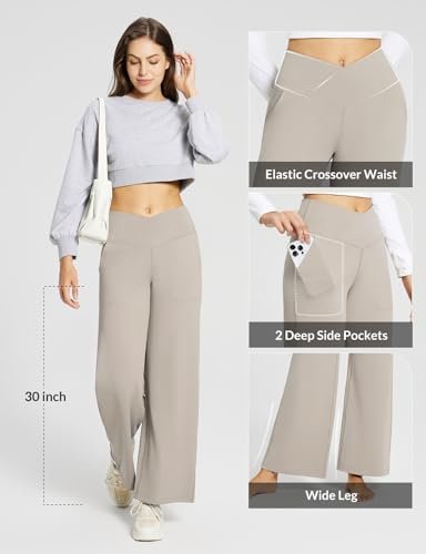 BALEAF Women's Wide Leg Yoga Pants Crossover High Waist Loose Pants with Pockets... - Image 5