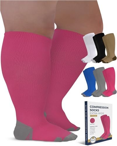 Pembrook Plus Size Compression Socks Wide Calf - Up to 6XL | Pink Wide Calf Comp... - Image 2