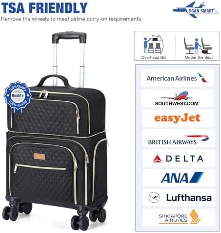 Softside Expandable Carry on Luggage with 4 Removable Spinner Wheels Black - Image 7