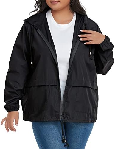 American Trends Women Plus Size Light RainCoat Jackets Packable Hooded Waterproo... - Image 5