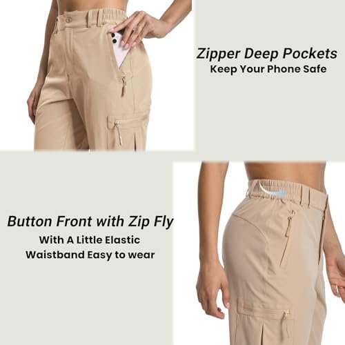 Womens Cargo Hiking Pants - Travel Lightweight Water Resistant 4 Pockets Casual ... - Image 6
