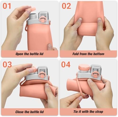 Collapsible Water Bottle, 20 oz Silicone Foldable Water Bottle with Straw and St... - Image 5