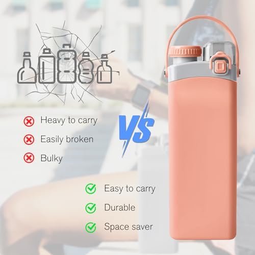 Collapsible Water Bottle, 20 oz Silicone Foldable Water Bottle with Straw and St... - Image 7