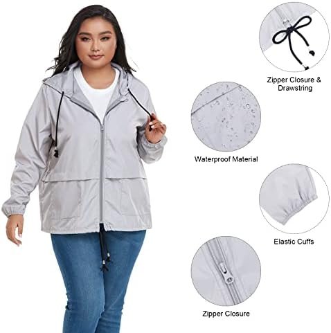 American Trends Women Plus Size Light RainCoat Jackets Packable Hooded Waterproo... - Image 7