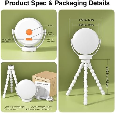 Camping Lantern Rechargeable Light,Flexible Tripod Clip On Camping Lights with I... - Image 7