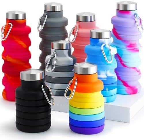 8 Pcs Collapsible Water Bottles 17oz 500ml Silicone Foldable Water Bottle with C... - Image 2