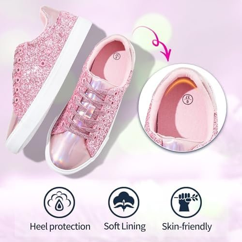 AISFAES Women Glitter Sneakers Sparkly Low Top Sequins Sneakers Lace Up Tennis S... - Image 4