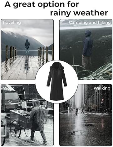 Ubon Women's Rain Coat Waterproof with Hood Long Raincoat Packable Rain Jacket C... - Image 7