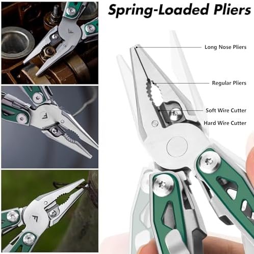 FLISSA Multi Tool Pliers, Green 16 in 1 Stainless Steel Multipurpose tool with T... - Image 4