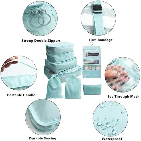 8 PCS Packing Cubes Compression, Travel Luggage Organizer Bags, Travel Storage B... - Image 6