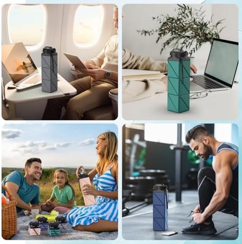 Collapsible Water Bottles,BPA-Free Silicone Foldable Water Bottle with Straw Str... - Image 9