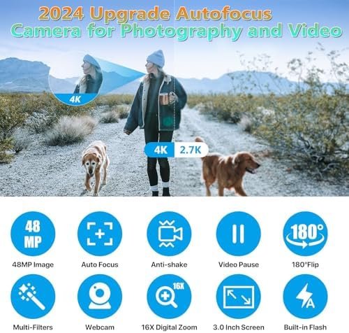 Upgrade 4K Digital Camera for Photography and Video, 16X 48MP Auto-Focus Vloggin... - Image 3