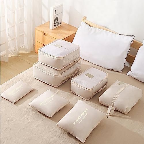 Laebevon 7 Set Packing Cubes with Shoe Bag - Travel Luggage Organizer, Beige - Image 6